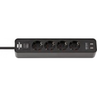 Pagarinātājs Ecolor 1.5m 4rozetes ar slēdzi un USB 3G1,5 5VV-F melns