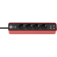 Pagarinātājs Ecolor 1.5m 4rozetes ar slēdzi un USB 3G1,5 H05VV-F melns/sarkans