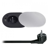 Iebūvējama kontaktligzda galda virsmai, 1 ligzda + USB tips A+C, 2m, Sudraba Solight