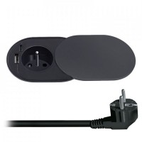 Iebūvējama kontaktligzda galda virsmai, 1 ligzda + USB tips A+C, 2m, Matēti melna Solight