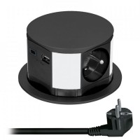 Iebūvējama kontaktligzda galda virsmai, 3 ligzdas + USB tips A+C, 2m, Melna Solight